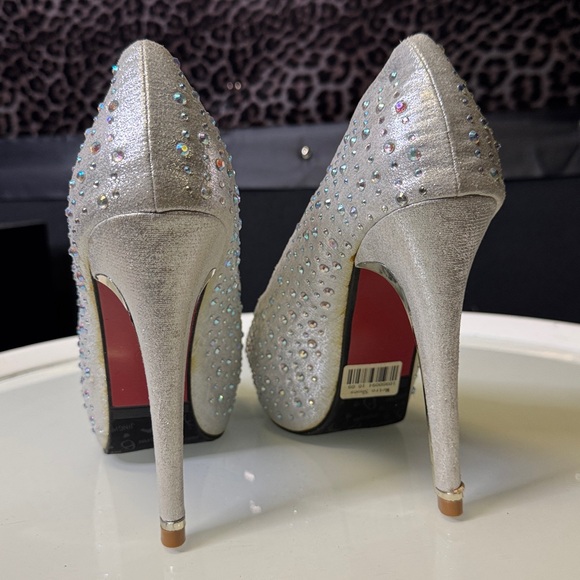 METRO WEDDING HEELS Elegant Silver Peep-Toe Heels SWAROVSKI CRYSTALS - Picture 5 of 10
